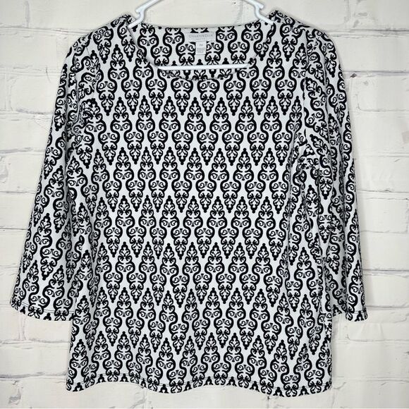 Charter Club petite medium black & white top - Picture 1 of 5